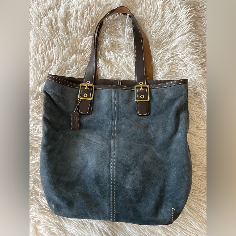 Rare!!Gently preloved Large Vintage Suede Navy Blue Coach Tote/Purse/Shoulderbag - Picture 1 of 8